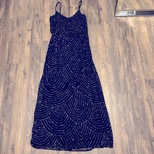 Adrianna Papell navy sequin floor length dress